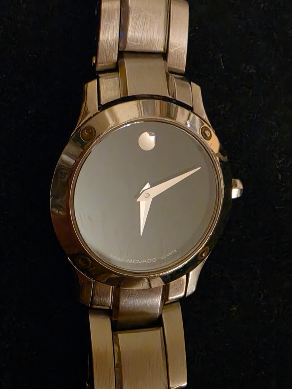 Movado Silver-Tone Bracelet Watch with Black Dial
